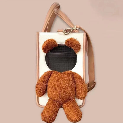 Pet Bags, Cute and Large-Capacity Pet Bags for Going Out. the Bear Plush Dog Shoulder Bag Allows the Pet to Show Its Head