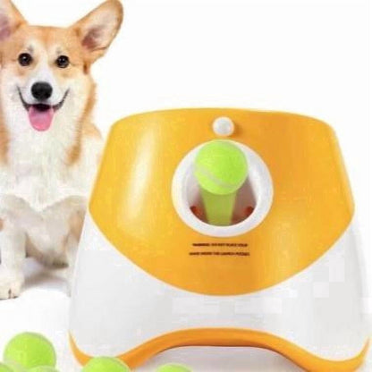 Automatic Dog Ball Launcher, Dog Ball Thrower with 3 Launching Distance, Interactive Dog Toys for Small & Medium Dogs Indoor & Outdoor, 3 Mini Tennis Balls Included, Orange