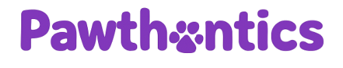 Purple 'Pawthontics' logo with paw print design on a white background