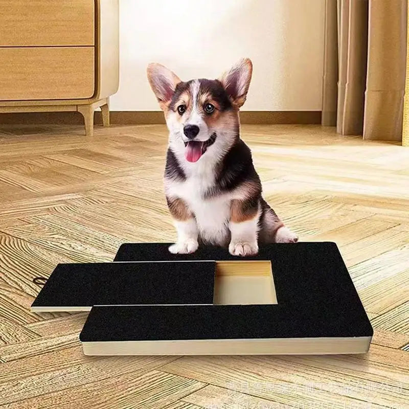 Dog Nail Scratch Board Nail Trim Pad Pull-Out Wooden Pet Scratching Board Toy Built-In Treat Box Dog Sandpaper Board Scratcher