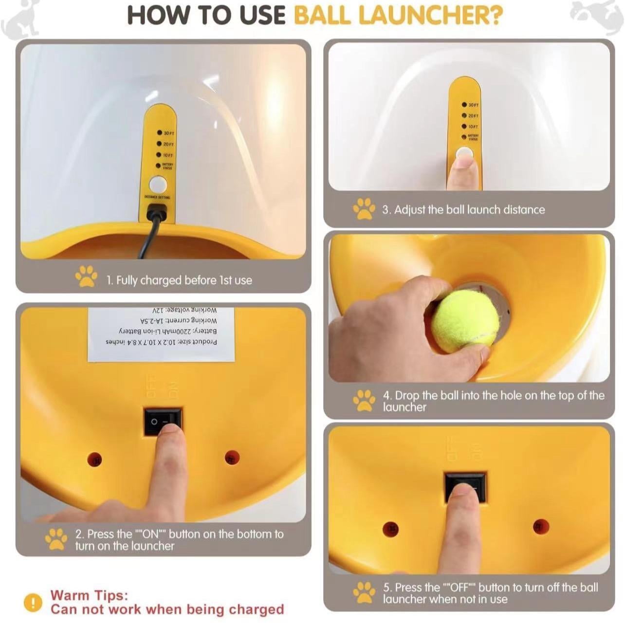 Automatic Dog Ball Launcher, Dog Ball Thrower with 3 Launching Distance, Interactive Dog Toys for Small & Medium Dogs Indoor & Outdoor, 3 Mini Tennis Balls Included, Orange