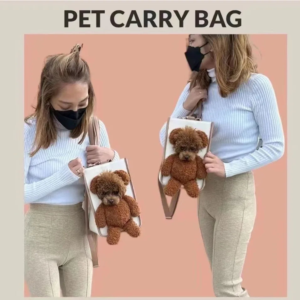 Pet Bags, Cute and Large-Capacity Pet Bags for Going Out. the Bear Plush Dog Shoulder Bag Allows the Pet to Show Its Head
